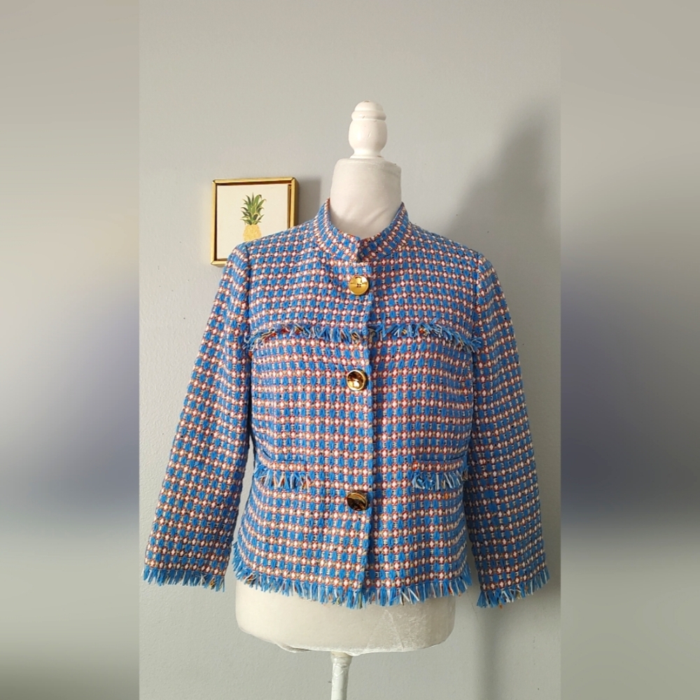 Blazer  Jacket Per Se Women's  Style Tweed Suit Size 6 Buttons Front Color Blue